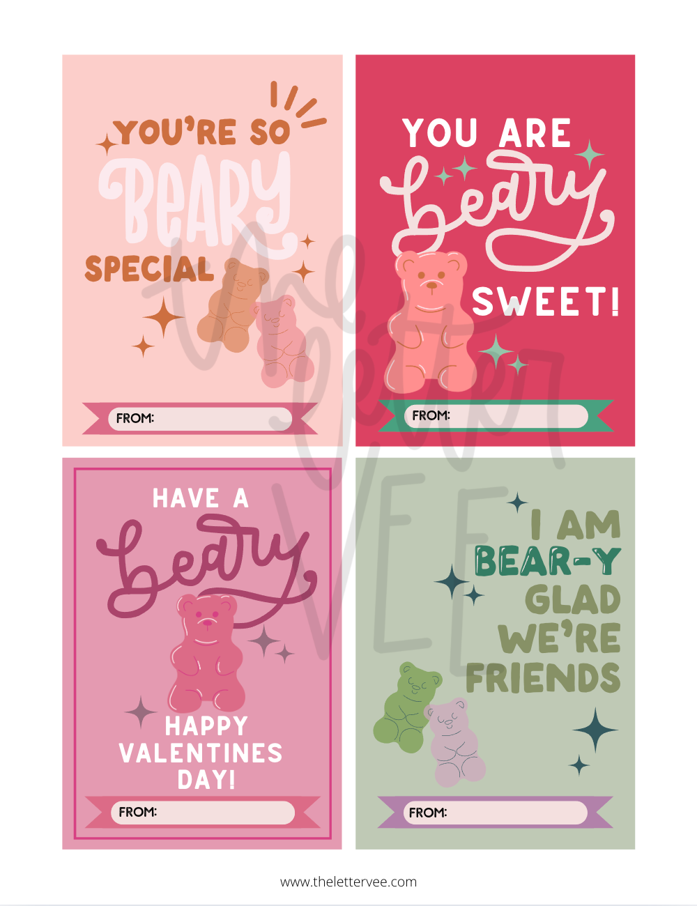 Beary printable tag set Valentines | Printable Valentines