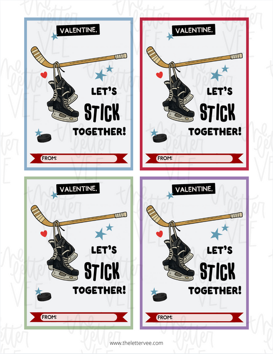 Hockey Let's Stick Together Valentines | Printable Valentines