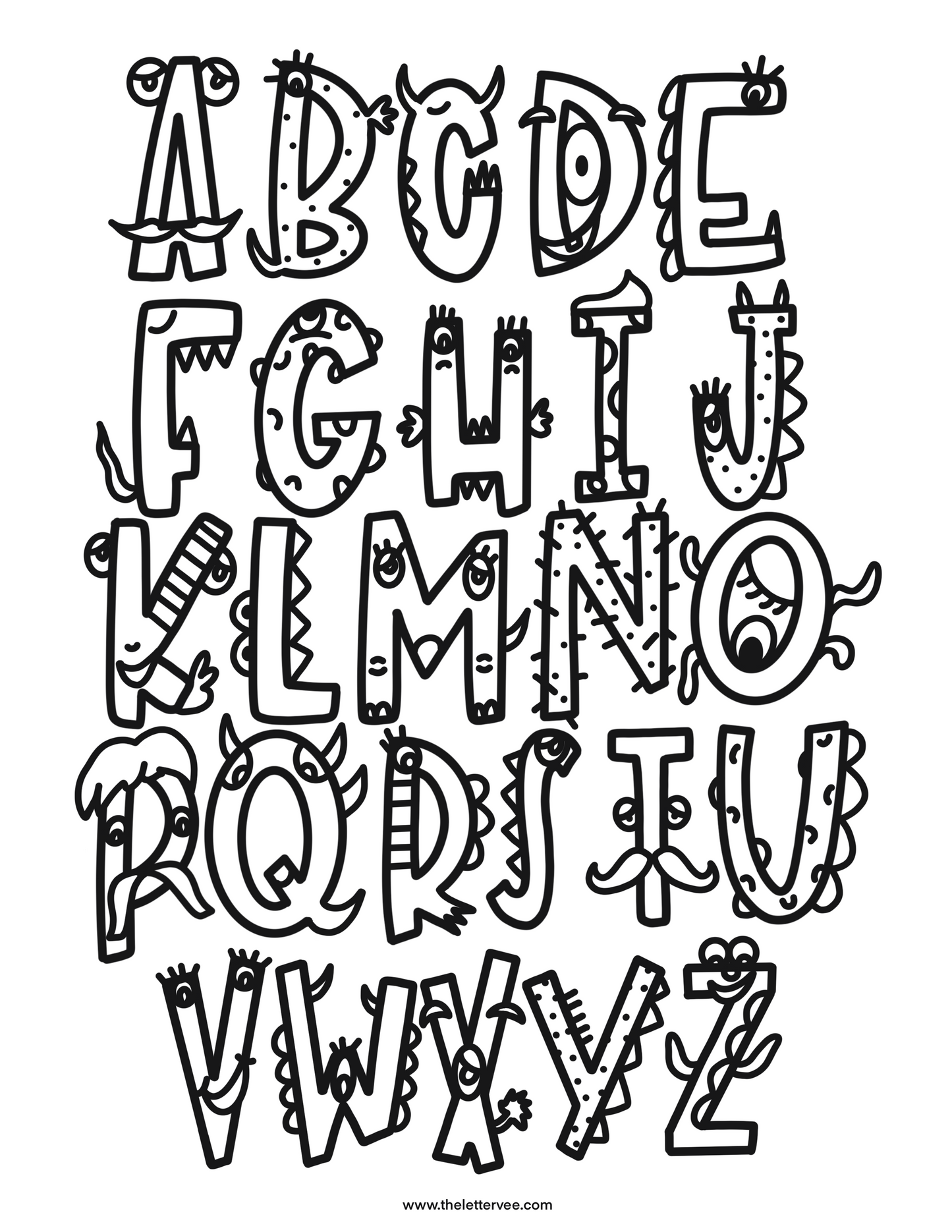 Creatures Alphabet Coloring Page | Printable Craft