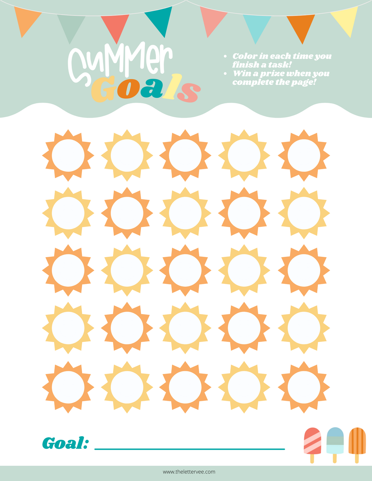 Summer Goals Chart | Activity Printable