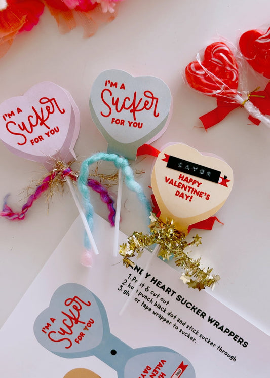 Candy Heart Sucker Wrapper Valentines | Printable Valentines