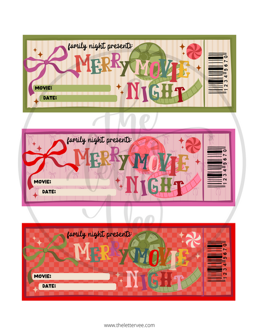 Christmas Movie Night Tickets| Printable play