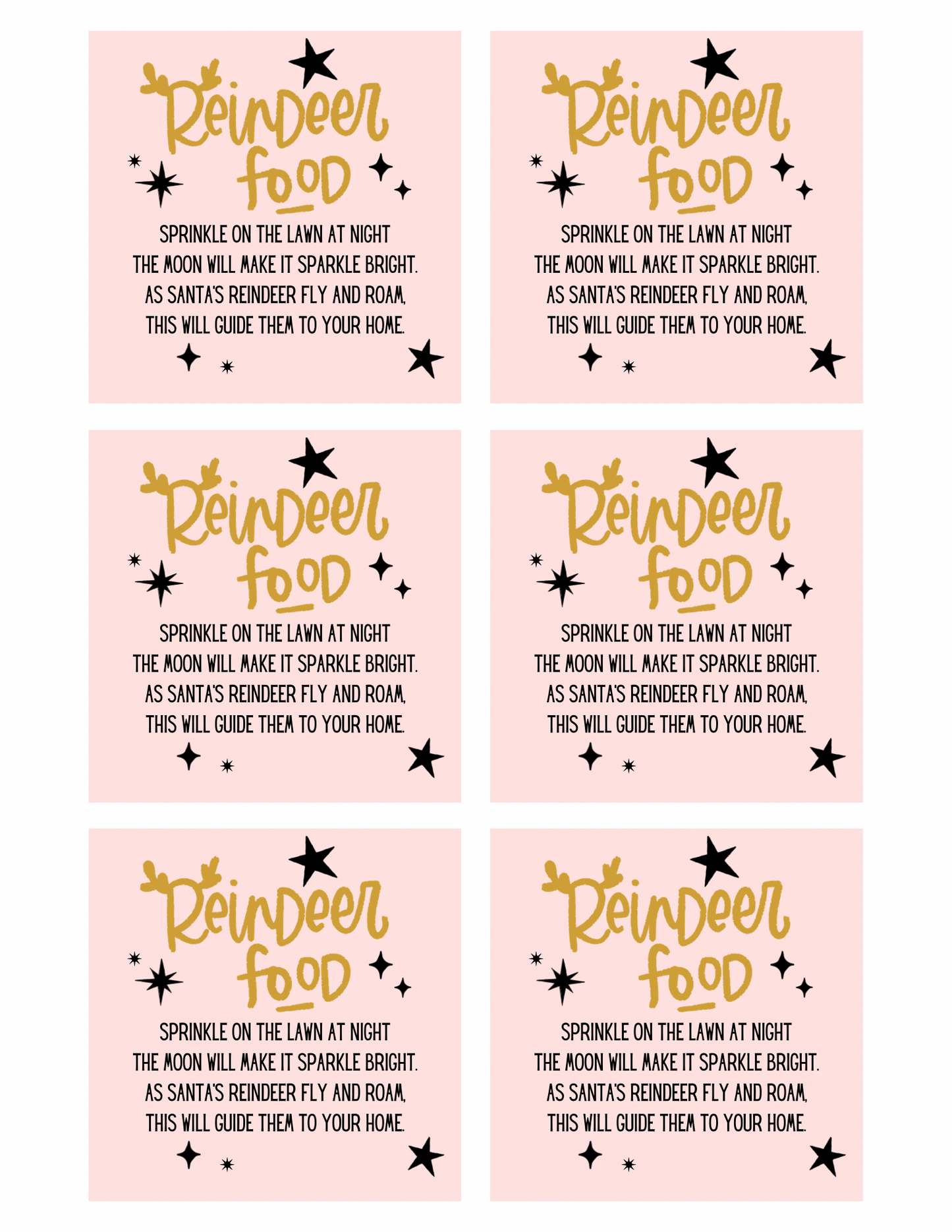Reindeer food tags | printable tags