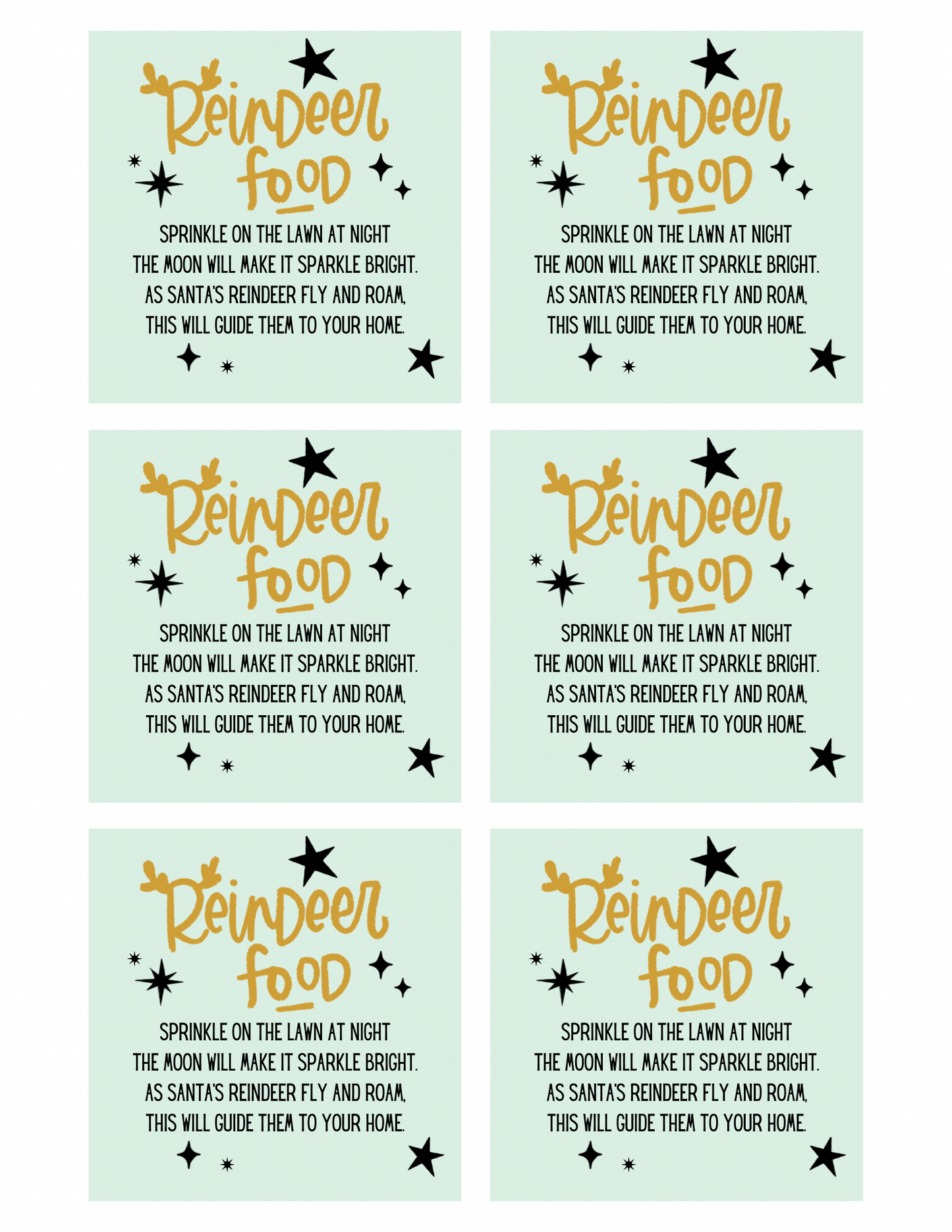 Reindeer food tags | printable tags
