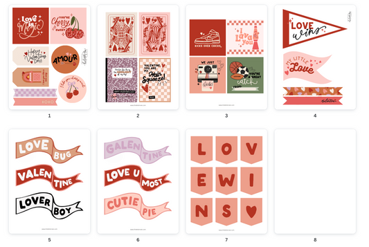 Valentine tags and flags | Printable tags and pennants