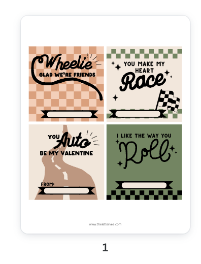 Racing Valentines | Printable Valentines – The Letter Vee
