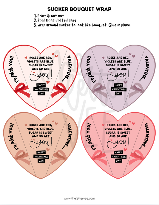 Sucker Bouquet Wrap Valentines | Printable Valentines