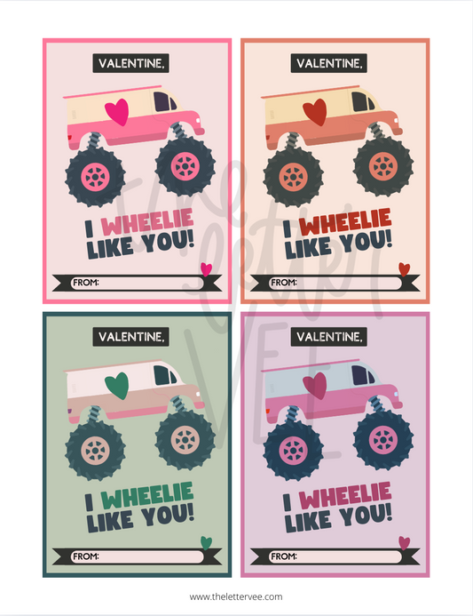 I WHEELIE like you Valentines | Printable Valentines