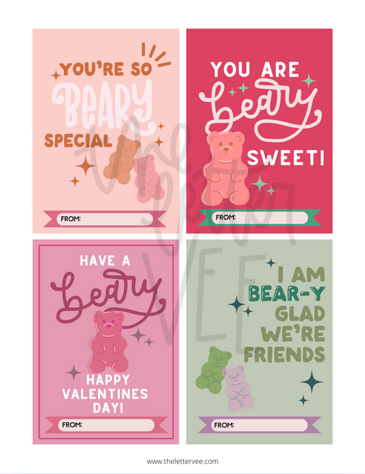 Beary printable tag set Valentines | Printable Valentines