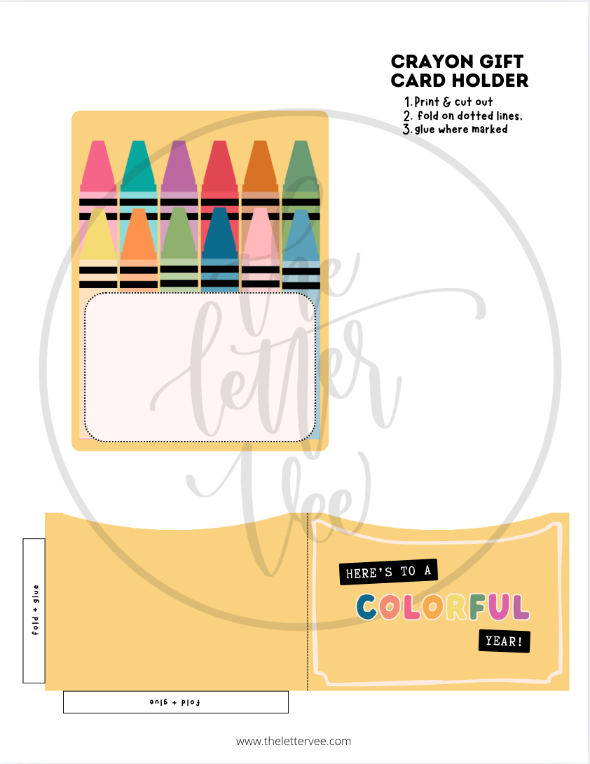 Crayon Gift Card Holder | Printable Gift Card Holder