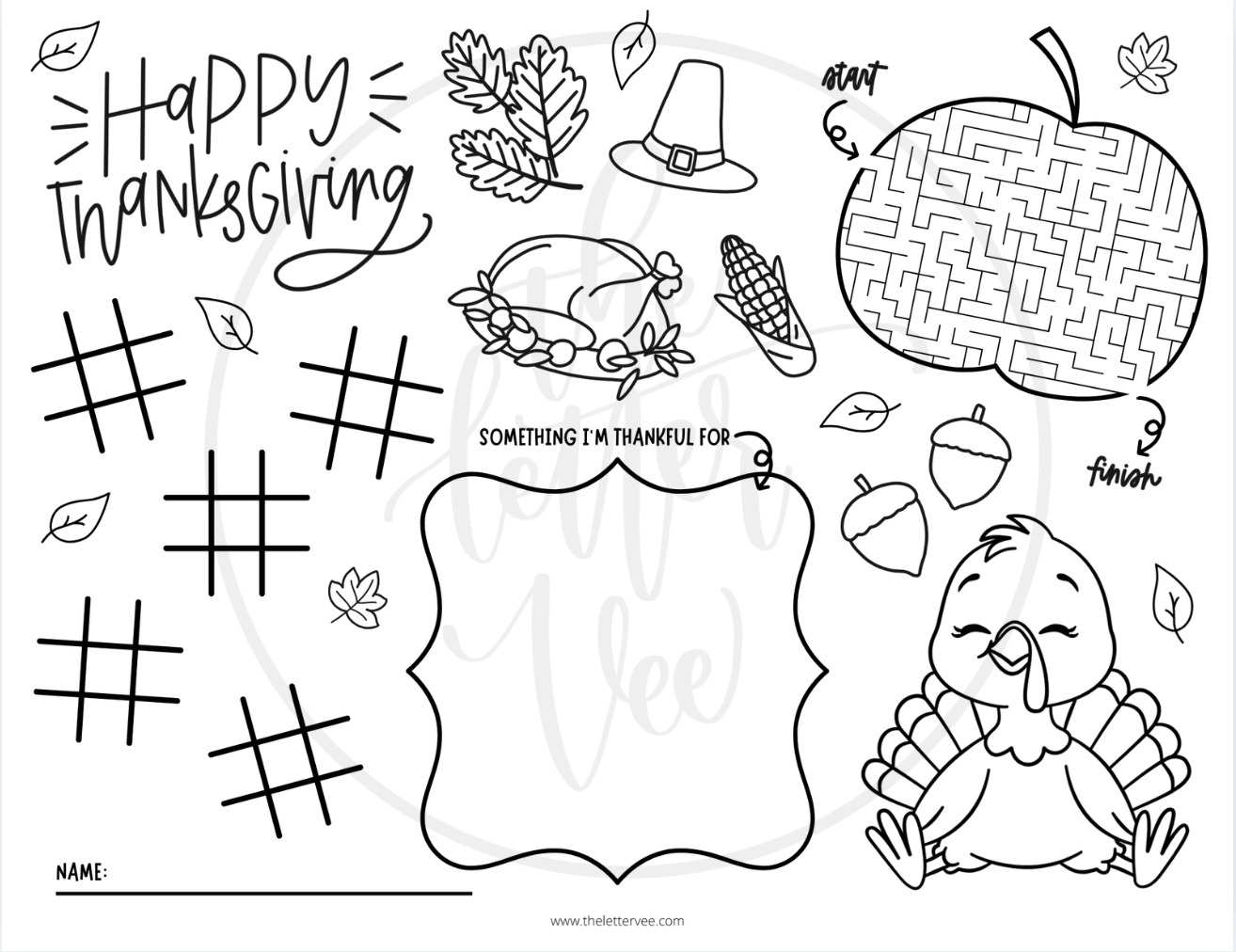 Thanksgiving Activity Placemat | Kids’ Thanksgiving Coloring Page