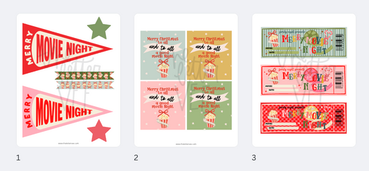 Merry Movie Night Collection | Printable Tags + Flags
