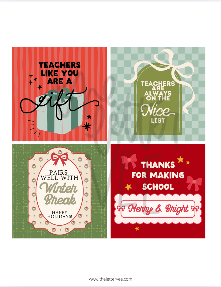 Christmas Teacher Tags + Flags | Teacher Appreciation Printables
