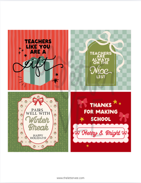 Christmas Teacher Tags + Flags | Teacher Appreciation Printables