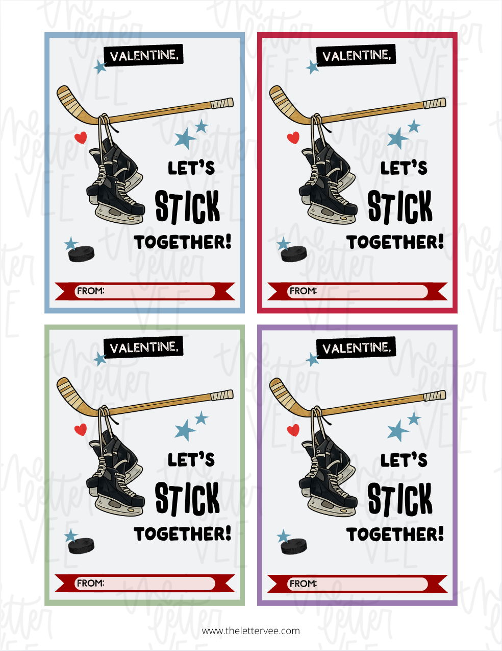 Hockey Let's Stick Together Valentines | Printable Valentines