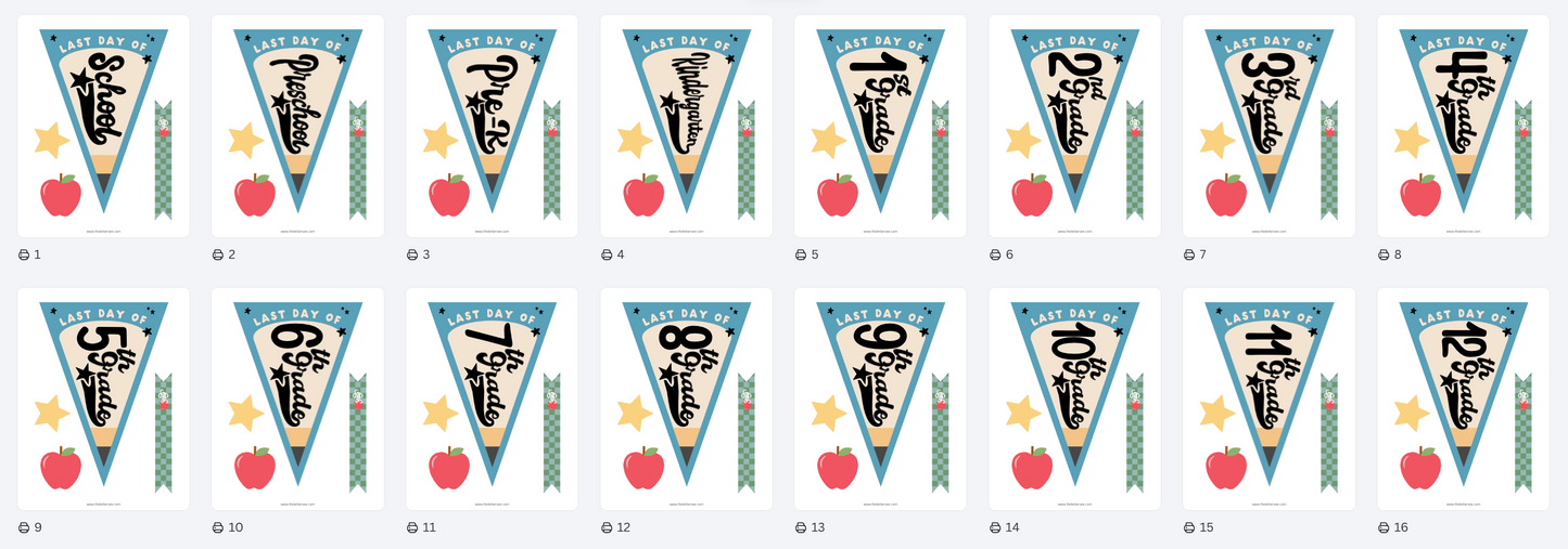 LAST Day to School Pencil Pennants | Printable Pennants + Flags
