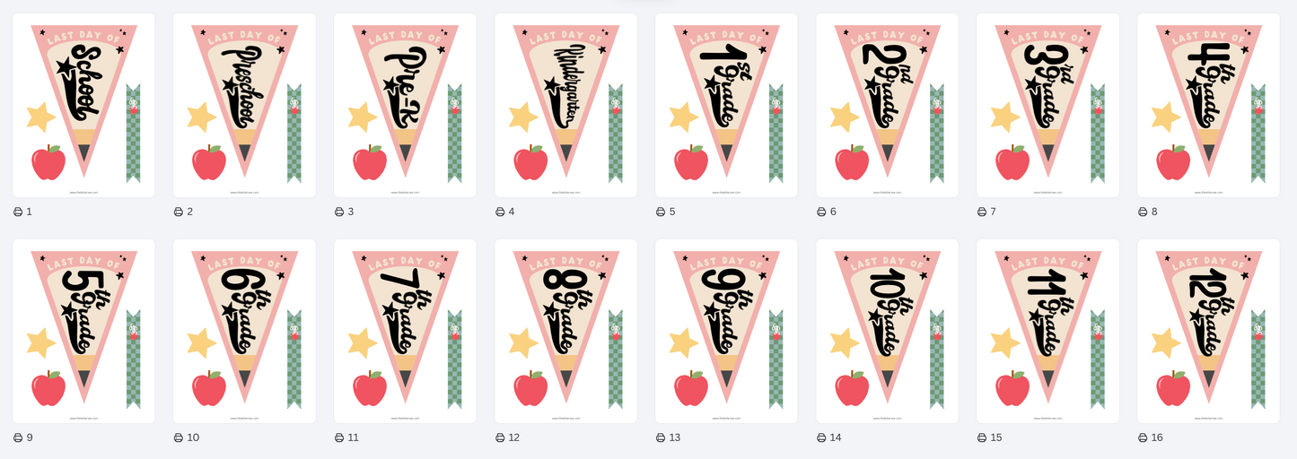 LAST Day to School Pencil Pennants | Printable Pennants + Flags