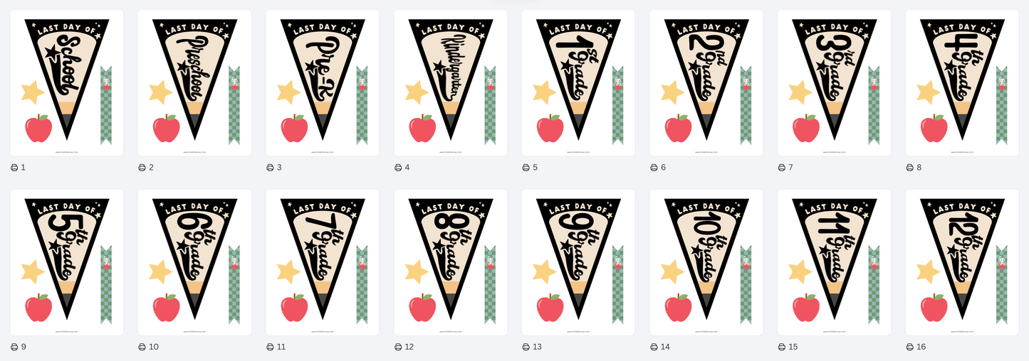 LAST Day to School Pencil Pennants | Printable Pennants + Flags