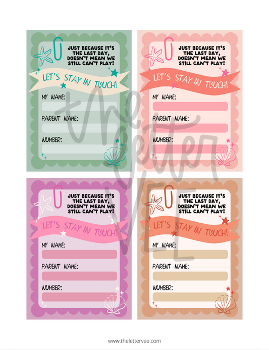 Let's Stay in Touch | Class Contact Cards