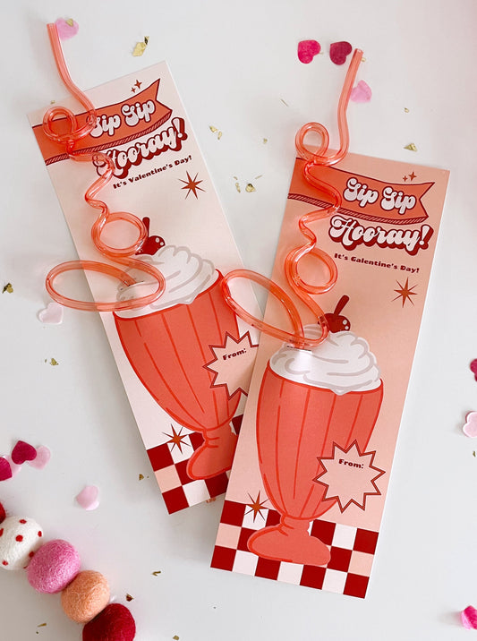 Sip Sip Hooray Milkshake Valentines | Printable Valentines