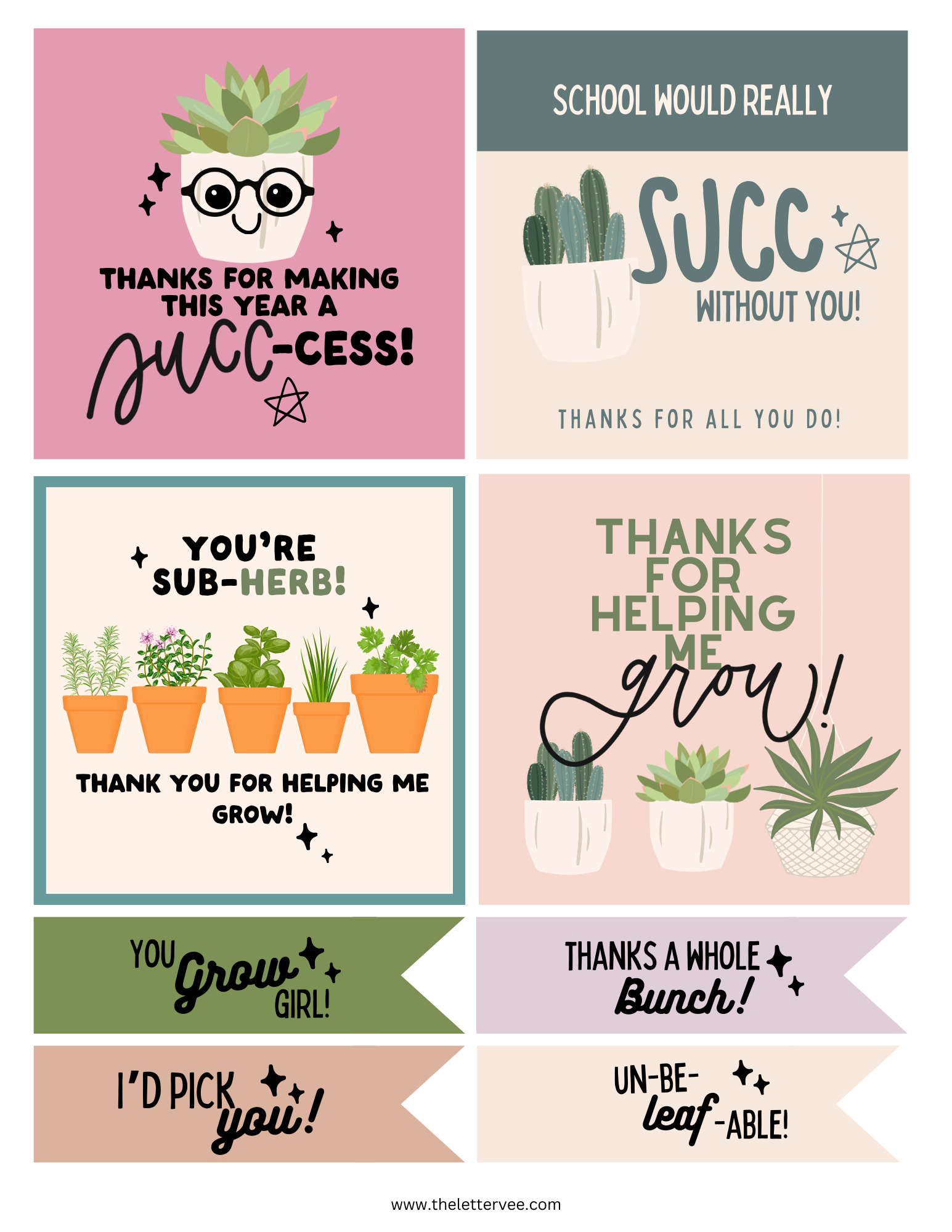 free printable succulent gift tags Teacher Appreciation Succulent Tags