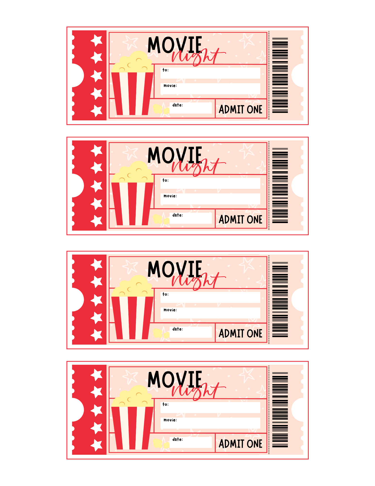 Movie Night Printables  Printable bundle – The Letter Vee