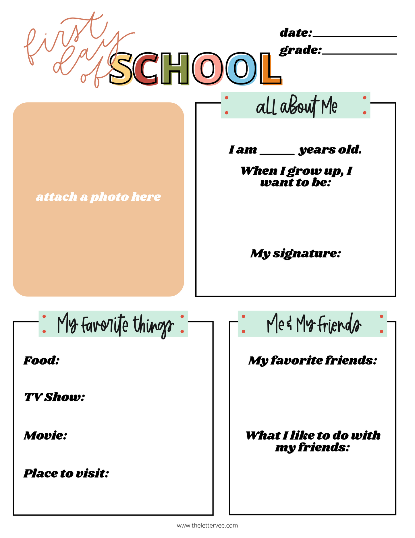 First Day of School | Printable Pages