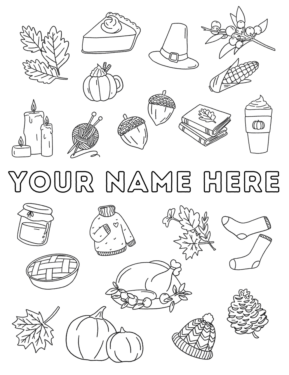 Custom THANKSGIVING Coloring Page – The Letter Vee